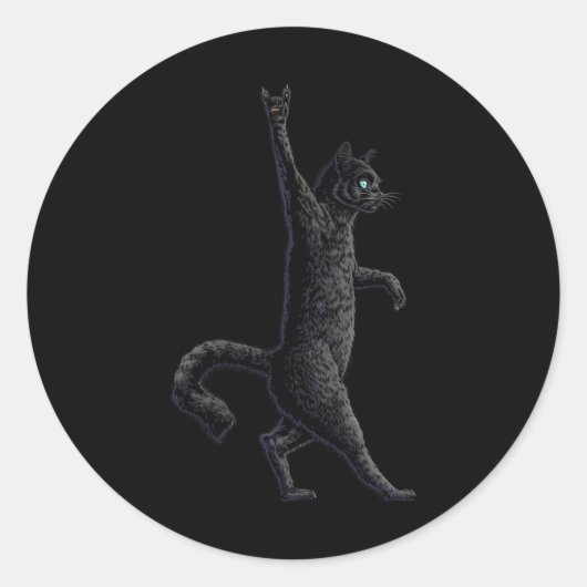 Sticker Rond Fun Cat Rock On Rock And Roll - Concert Band Tee - (Devant)