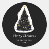 Sticker Rond Fun chat noir Meowy sapin de Noël (Devant)