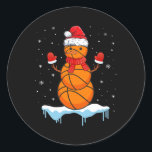 Sticker Rond Fun Christmas Basket Père Noël Snowman<br><div class="desc">Fun Christmas Basket Père Noël Snowman</div>