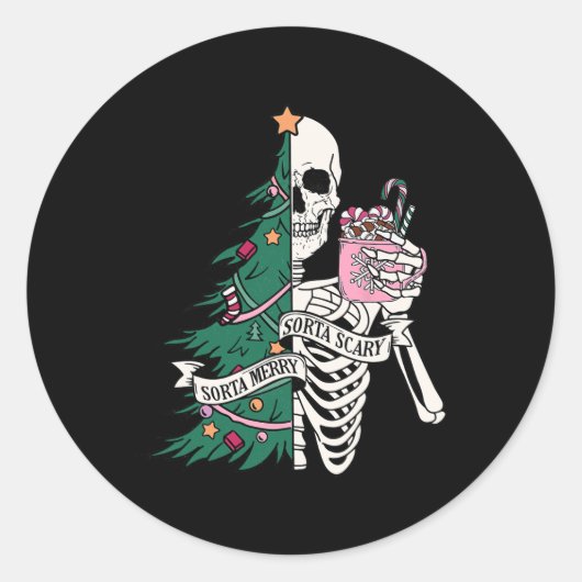 Sticker Rond Fun Christmas Sorta Merry Sorta Scandale Skeleton (Devant)