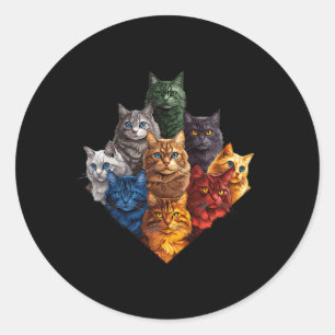 Sticker Rond Fun Color Cats Art Outdoor For Cat Maman Papa Lady