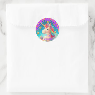 Sticker Rond Fun coloré Personnalisé Unicorn Thème Party