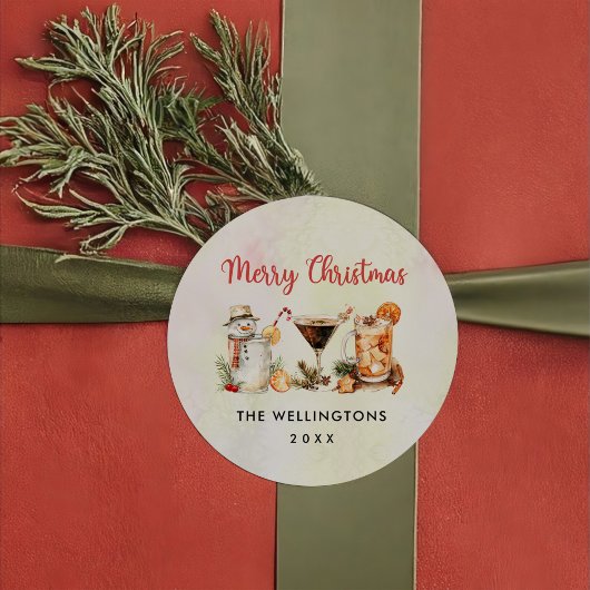 Sticker Rond Fun Colorful Noël Cocktail Party