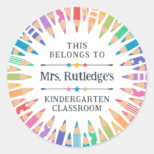 Sticker Rond Fun Coloured Pcrils propriété Teacher's Classroom (Devant)