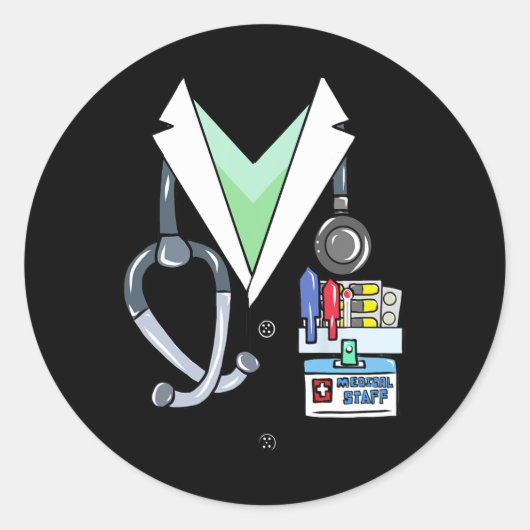 Sticker Rond Fun Doctor White Lab Coat Costume Halloween Docteu (Devant)