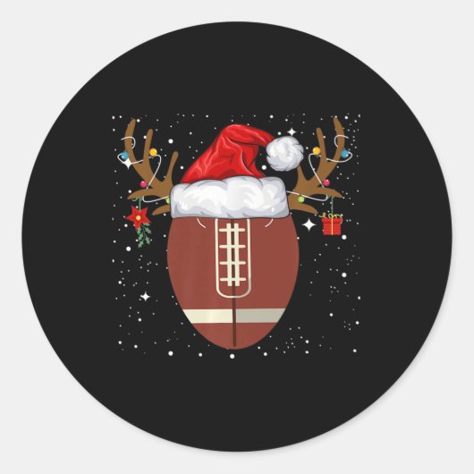 Sticker Rond Fun Football Reindeer Santa Hat Noël (Devant)