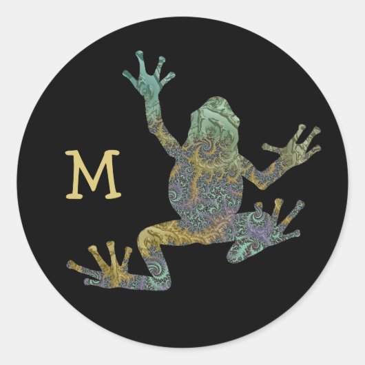 Sticker Rond Fun Fractal Escalade Grenouille avec votre Monogra (Devant)
