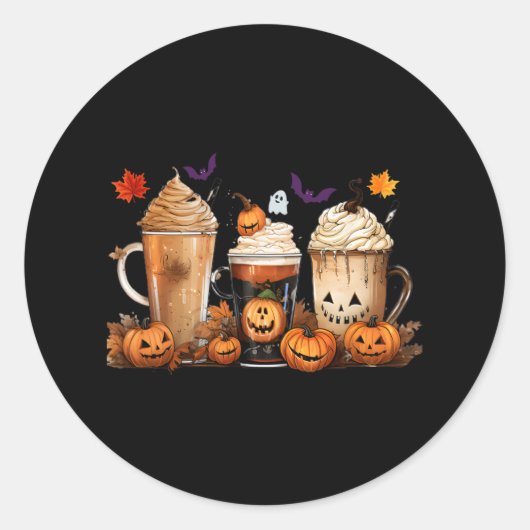 Sticker Rond Fun Halloween Citrouille épice Latte café automne  (Devant)