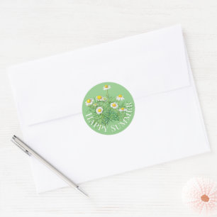 Sticker Rond Fun Happy été Vintage Chamomile Fleurs