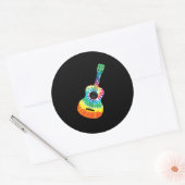 Sticker Rond Fun Hippie Rainbow Tie Dye Acoustic Guitar Premium (Enveloppe)