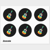 Sticker Rond Fun Hippie Rainbow Tie Dye Acoustic Guitar Premium (Feuille)