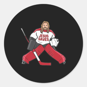 Sticker Rond Fun Hockey Jésus sauve Hockey Goy