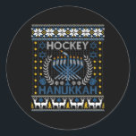 Sticker Rond Fun Hockey Menorah Hanoukka Festival juif Vacances<br><div class="desc">Fun Hockey Menorah Hanoukka Festival juif Fête</div>