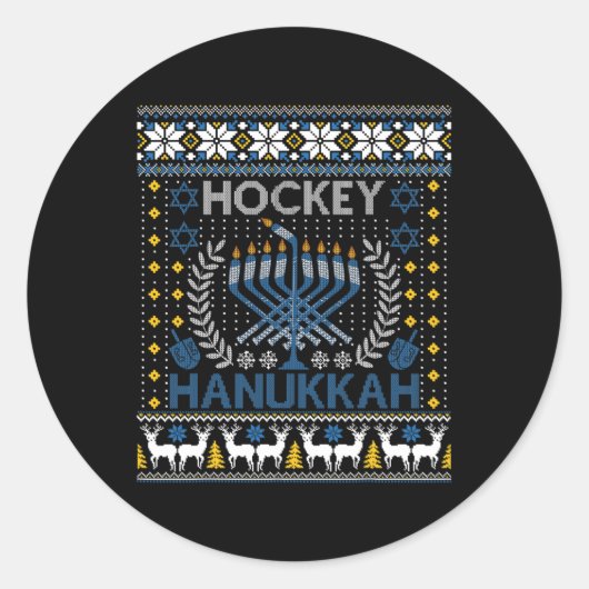 Sticker Rond Fun Hockey Menorah Hanoukka Festival juif Vacances (Devant)