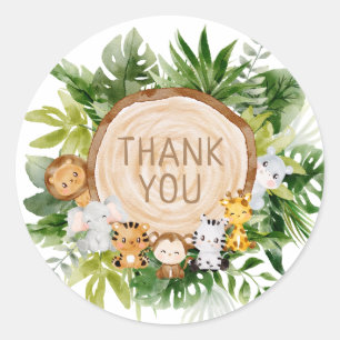 Sticker Rond Fun Jungle Safari Bois Animaux Merci