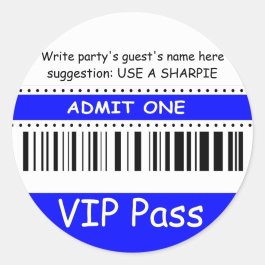 Sticker Rond Fun Kids VIP Pass Admettre une fête d'anniversaire (Devant)