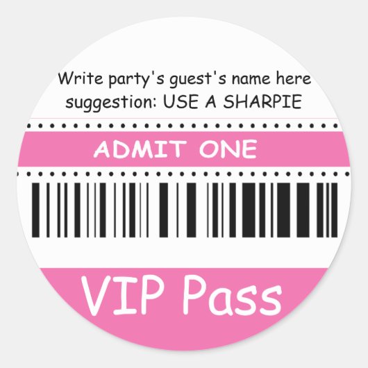 Sticker Rond Fun Kids VIP Pass Admettre une fête d'anniversaire (Devant)
