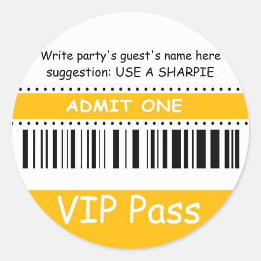 Sticker Rond Fun Kids VIP Pass Admettre une fête d'anniversaire (Devant)