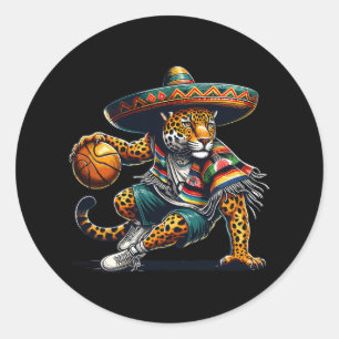 Sticker Rond Fun Mexican Cinco De Mayo Sombrero Jaguar Bysketby
