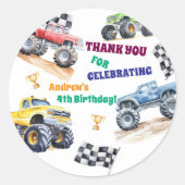 Sticker Rond Fun Monster Trucks Birthday Party  (Devant)