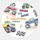 Sticker Rond Fun Monster Trucks Birthday Party (Devant)