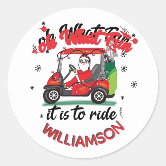Sticker Rond Fun Père Noël Golf Cart Famille (Devant)