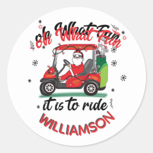 Sticker Rond Fun Père Noël Golf Cart Famille