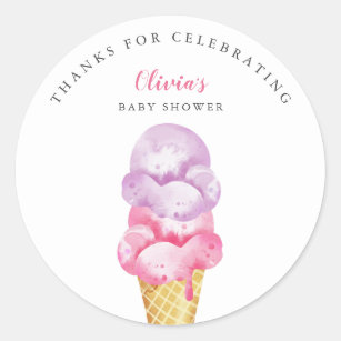 Sticker Rond Fun Pink Ice Cream Baby shower Favoriser