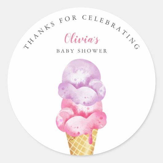 Sticker Rond Fun Pink Ice Cream Baby shower Favoriser (Devant)