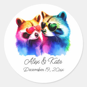 Sticker Rond Fun Raccoon Couple Mariage romantique