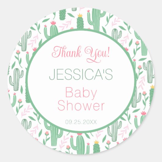 Sticker Rond Fun Retro Cactus Succulent Baby shower Floral (Devant)