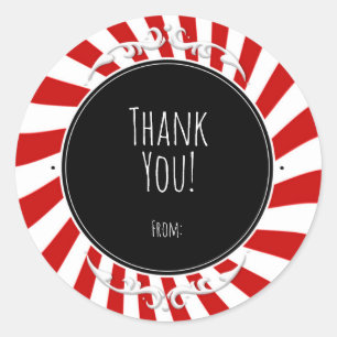 Sticker Rond Fun Rouge & Blanc Whimsical Fun Stripes Fun Favori