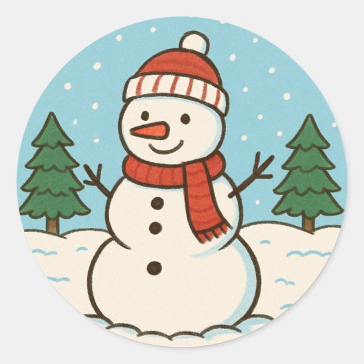 Sticker Rond Fun Snowman mignon Noël (Devant)
