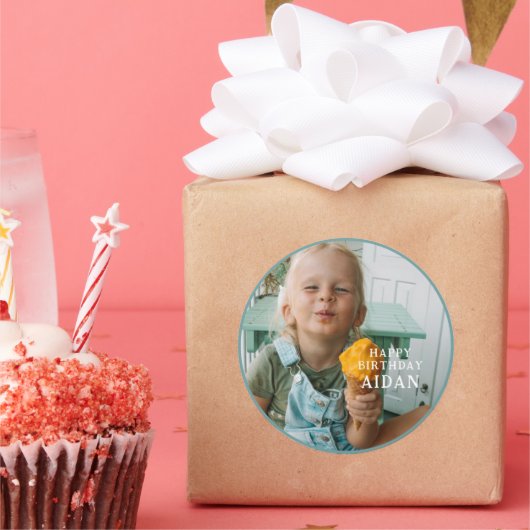 Sticker Rond Fun Summer Ice Cream Photo Birthday Party  (Fête)