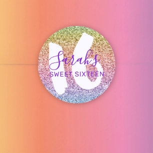 Sticker Rond Fun Sweet 16 Rainbow Parties scintillant Sparkling
