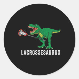 Sticker Rond Fun T Rex Lacrosse Dinosaure Lax Garçons Équipe de