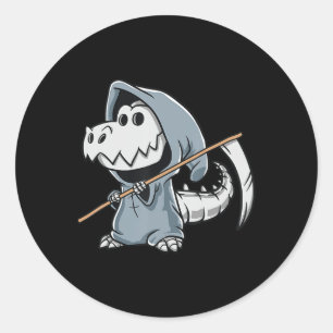 Sticker Rond Fun TRex Skeleton Dino Grim Reaper Dinosaur Hallow