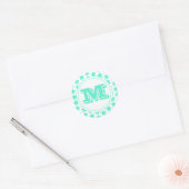 Sticker Rond Fun Turquoise Stars Motif & Monogramme (Enveloppe)