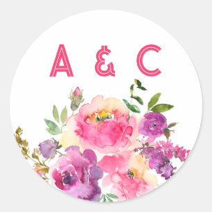 Sticker Rond Fun Vibrant Violet Fuchsia Floral