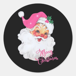 Sticker Rond Fun Vintage Pink Santa Claus Design de Noël rose