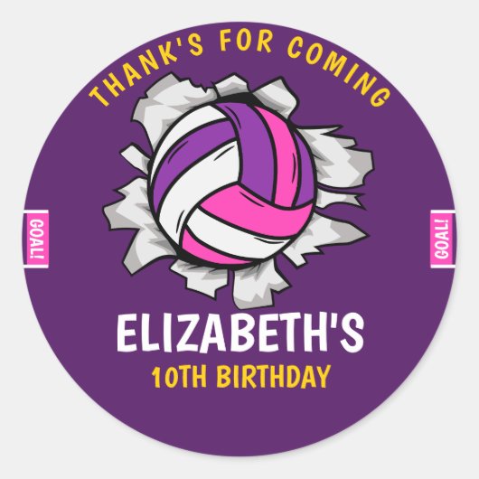 Sticker Rond Fun Volleyball Birthday Girl (Devant)