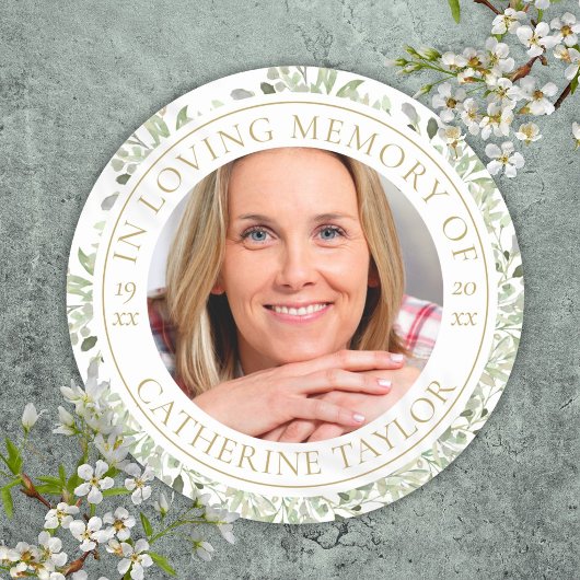 Sticker Rond Funeral In Loving Memory Greenery Photo