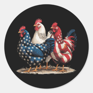 Sticker Rond Funky American Flag Rooster Independence Day 4th O