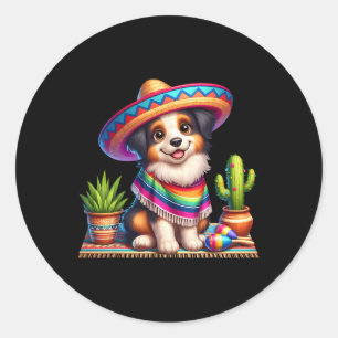 Sticker Rond Funky Australian Shepherd Dit Hi Cinco De Mayo
