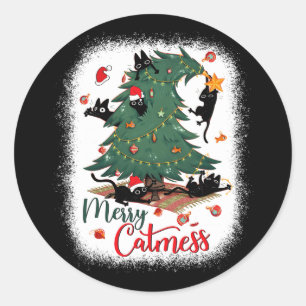 Sticker Rond Funky Black Cats Noël Arbre Joyeux Catmess Chat