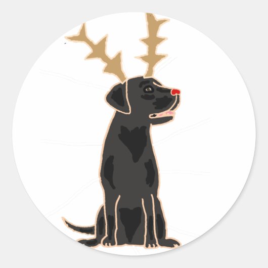 Sticker Rond Funky Black Lab avec Reindeer Antlers Noël (Devant)