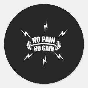 Sticker Rond Funky Bodybuilding no Pain No Gain' With Dumbbell