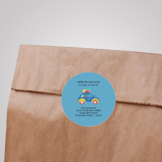 Sticker Rond Funky Car on the Move Faire-part