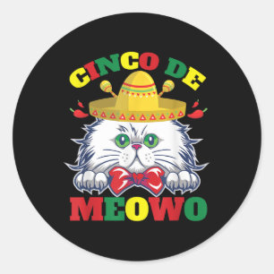 Sticker Rond Funky Chat Bow Cravate Cinco De Mayo Kitty Meow C