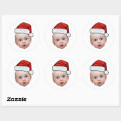 Sticker Rond Funky Custom Face Photo Père Noël Head Christmas (Feuille)